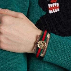 Gucci Women's Watch with Green and Red Sherry Webbing Stripes